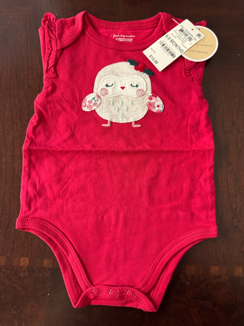 Red Baby Bodysuit with Bird Design